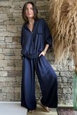 Basso Button Drape Batwing Shirt Navy